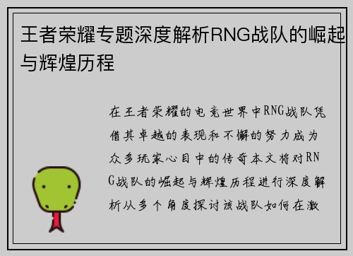 王者荣耀专题深度解析RNG战队的崛起与辉煌历程