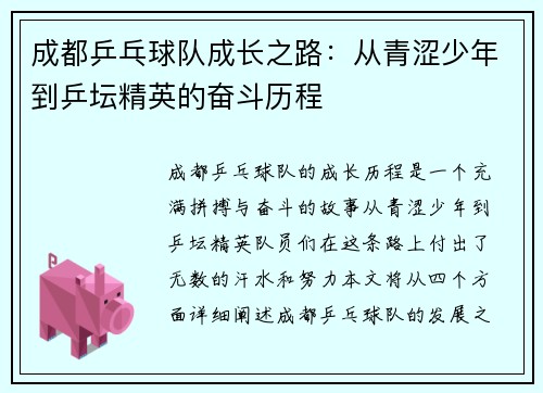 成都乒乓球队成长之路：从青涩少年到乒坛精英的奋斗历程
